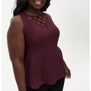 Peplum Crepe Cage Front Top